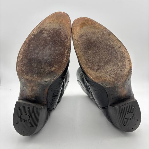 Vintage 80s J. Chisholm Ostrich Leather Cowboy Boots Men 10 D Western Distressed main image 9